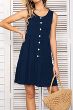 Load image into Gallery viewer, Decorative Button Scoop Neck Sleeveless Tiered Dress