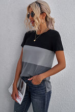 Load image into Gallery viewer, Color Block Side Slit Round Neck T-Shirt