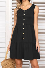 Load image into Gallery viewer, Decorative Button Scoop Neck Sleeveless Tiered Dress