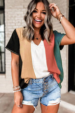 Load image into Gallery viewer, Color Block V-Neck Short Sleeve Top