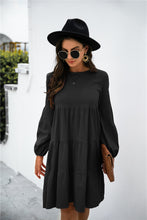 Load image into Gallery viewer, Balloon Sleeve Keyhole Tiered Dress