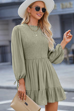 Load image into Gallery viewer, Smocked Tied Balloon Sleeve Mini Dress