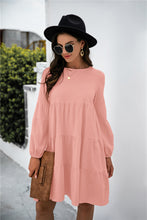 Load image into Gallery viewer, Balloon Sleeve Keyhole Tiered Dress