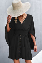 Load image into Gallery viewer, Decorative Button Smocked Waist Surplice Dress