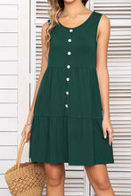 Load image into Gallery viewer, Decorative Button Scoop Neck Sleeveless Tiered Dress