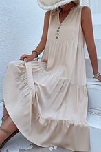 Load image into Gallery viewer, Decorative Button Sleeveless Tiered Dress