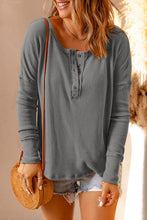 Load image into Gallery viewer, Half Button Waffle Knit Long Sleeve Top
