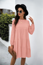 Load image into Gallery viewer, Balloon Sleeve Keyhole Tiered Dress