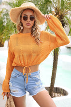 Load image into Gallery viewer, Drawstring Hem Round Neck Cropped Cover Up