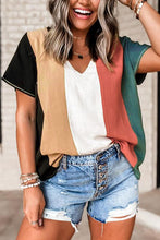 Load image into Gallery viewer, Color Block V-Neck Short Sleeve Top