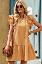 Load image into Gallery viewer, Ruffle Shoulder Tie-Neck Tiered Dress