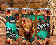 Load image into Gallery viewer, Floral Highland Cow Aztec Tumbler