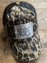 Load image into Gallery viewer, Cheetah Criss Cross Ponytail Hat with Nope Not Today Patch