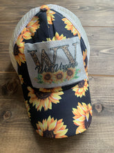 Load image into Gallery viewer, Sunflower Criss Cross Ponytail Hat with West Virginia Patch