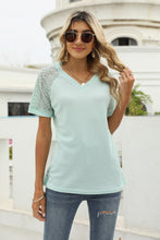 Load image into Gallery viewer, V-Neck Raglan Sleeve Openwork Tee
