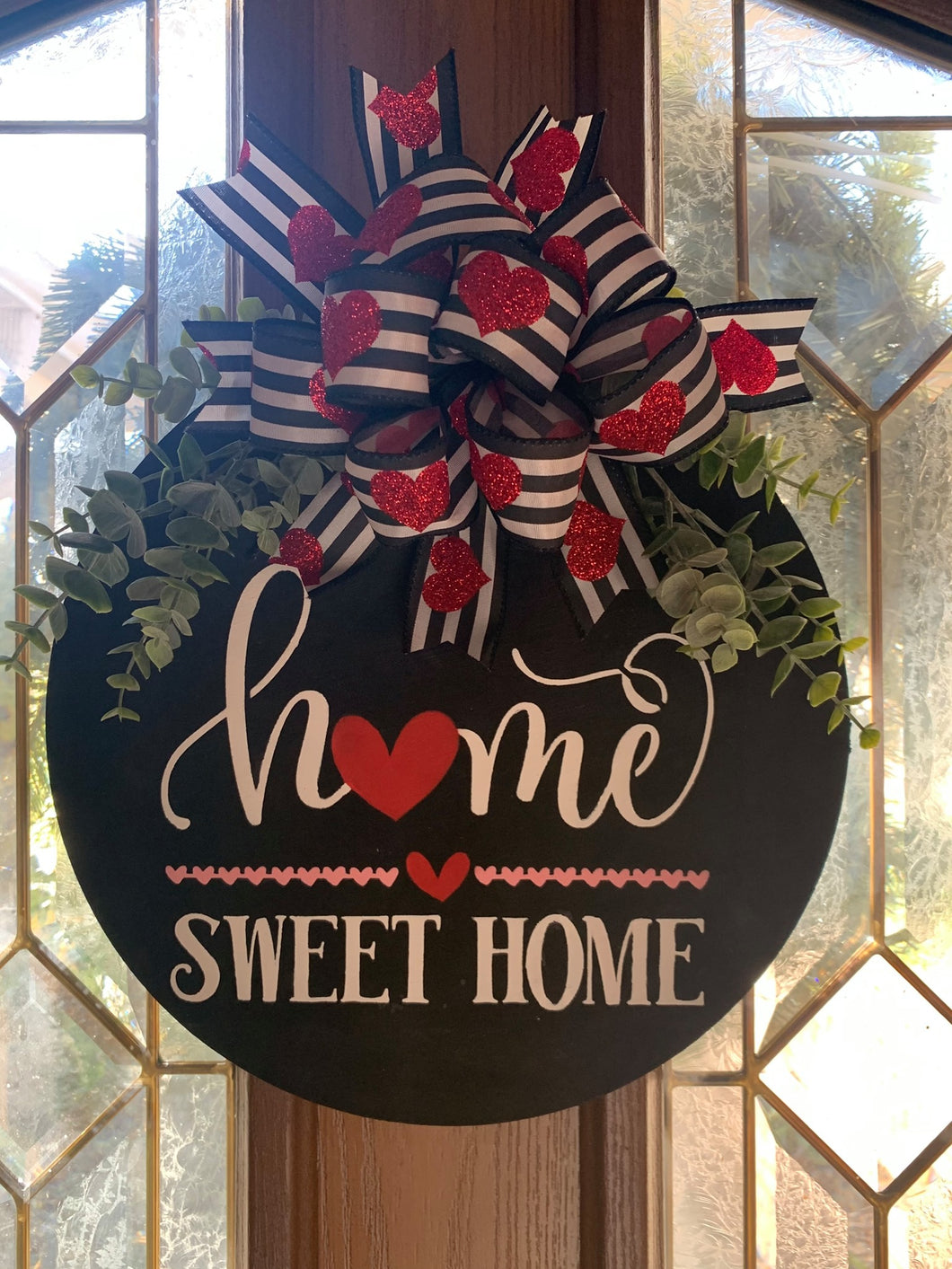 Valentine's Day Home Sweet Home Hand Painted Round Door Hanger