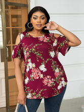 Load image into Gallery viewer, Plus Size Cold-Shoulder Round Neck Curved Hem Tee
