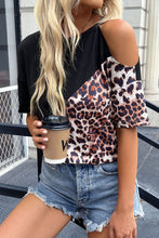 Load image into Gallery viewer, Spliced Leopard Cold-Shoulder Tee
