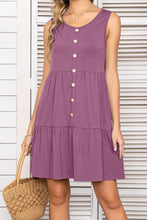 Load image into Gallery viewer, Decorative Button Scoop Neck Sleeveless Tiered Dress
