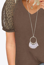 Load image into Gallery viewer, V-Neck Raglan Sleeve Openwork Tee
