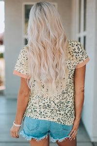 Leopard Contrast Short Sleeve Tee Shirt