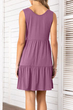 Load image into Gallery viewer, Decorative Button Scoop Neck Sleeveless Tiered Dress
