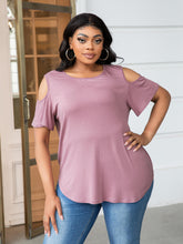 Load image into Gallery viewer, Plus Size Cold-Shoulder Round Neck Curved Hem Tee
