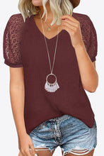 Load image into Gallery viewer, V-Neck Raglan Sleeve Openwork Tee
