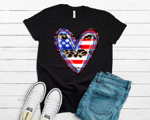 Patriotic Leopard Heart T Shirt-Adult Sizes