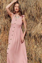 Load image into Gallery viewer, Decorative Button Ruffle Trim Smocked Maxi Dress
