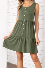 Load image into Gallery viewer, Decorative Button Scoop Neck Sleeveless Tiered Dress
