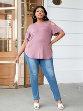 Load image into Gallery viewer, Plus Size Cold-Shoulder Round Neck Curved Hem Tee
