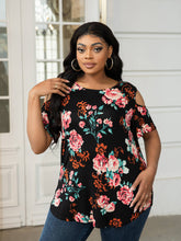 Load image into Gallery viewer, Plus Size Cold-Shoulder Round Neck Curved Hem Tee
