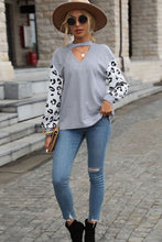 Load image into Gallery viewer, Leopard Print Cutout Long Sleeve Tee
