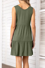 Load image into Gallery viewer, Decorative Button Scoop Neck Sleeveless Tiered Dress
