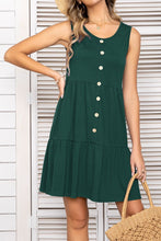 Load image into Gallery viewer, Decorative Button Scoop Neck Sleeveless Tiered Dress
