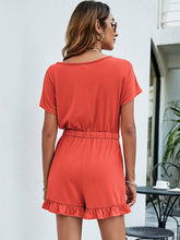 Load image into Gallery viewer, Drawstring Waist Ruffled Short Sleeve Romper
