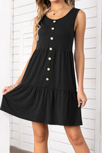 Load image into Gallery viewer, Decorative Button Scoop Neck Sleeveless Tiered Dress
