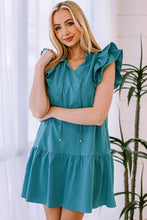 Load image into Gallery viewer, Ruffle Shoulder Tie-Neck Tiered Dress
