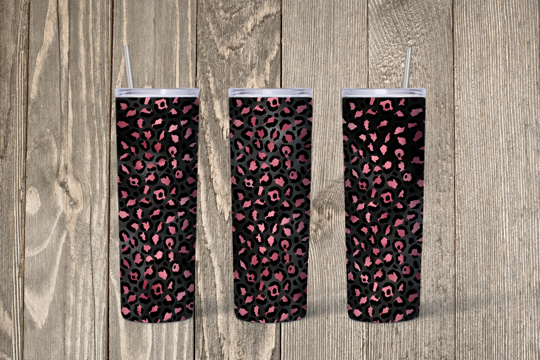 Black with Pink Leopard Print Skinny 20oz Tumbler