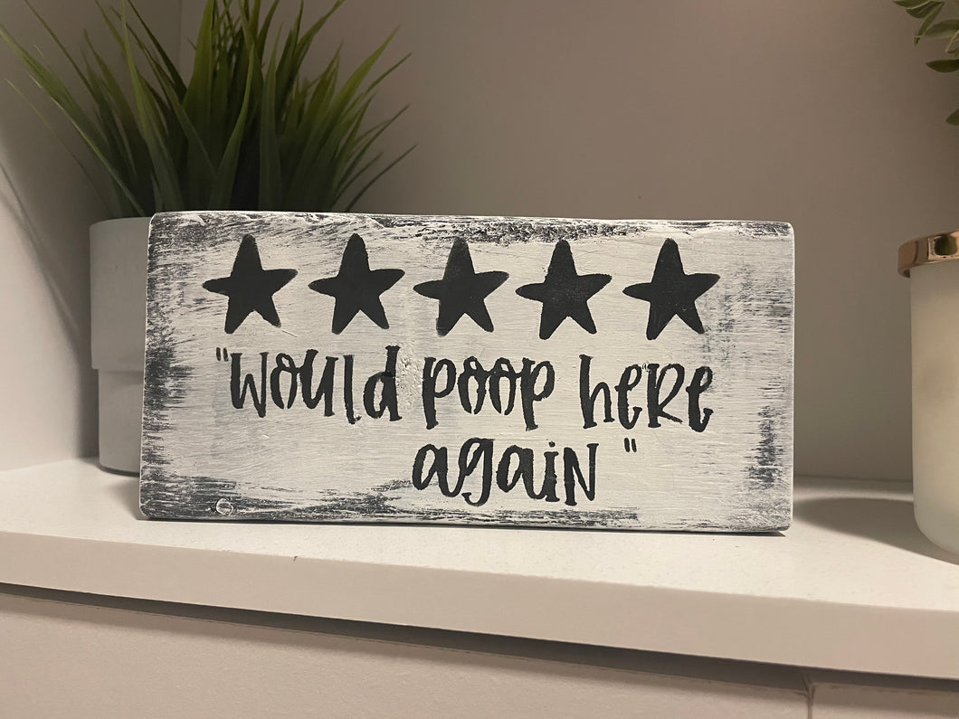 5 Stars Would Poop Here Again Hand Painted Bathroom Block