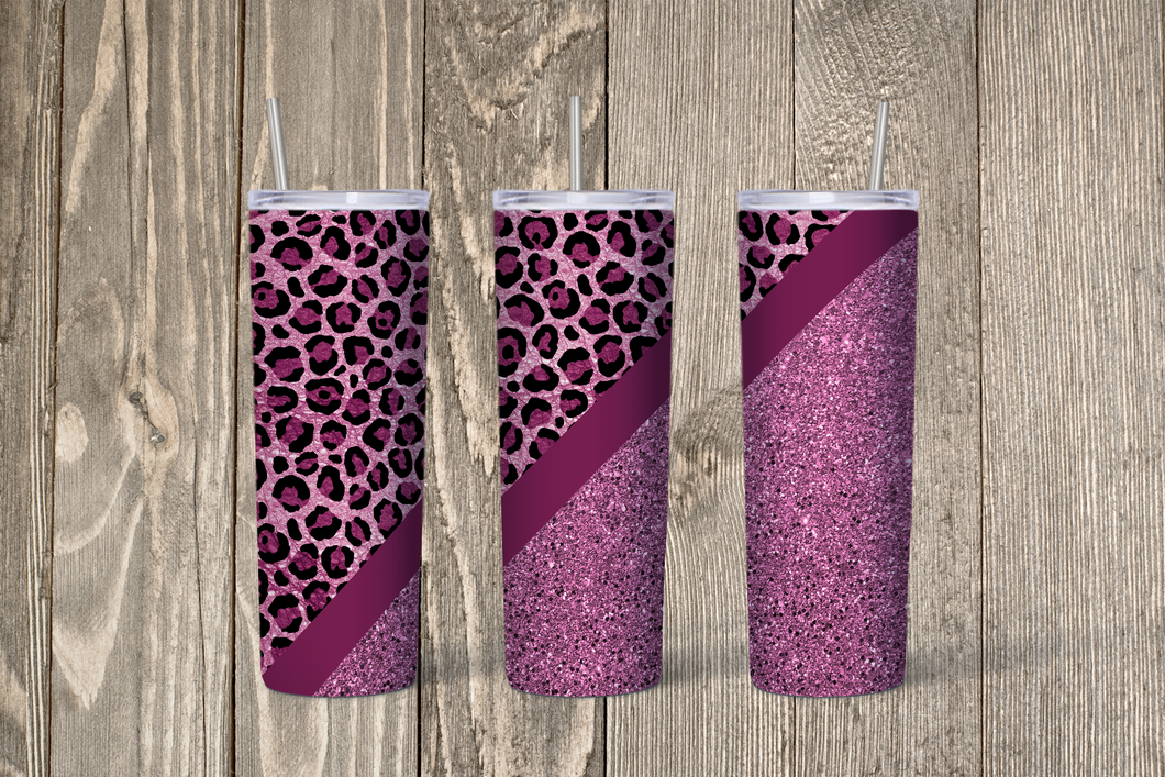 Pink Glitter & Leopard Skinny 20oz Tumbler