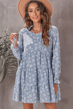 Load image into Gallery viewer, Floral Tie-Neck Flounce Sleeve Tiered Babydoll Dress
