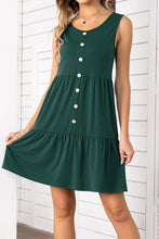 Load image into Gallery viewer, Decorative Button Scoop Neck Sleeveless Tiered Dress
