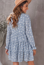 Load image into Gallery viewer, Floral Tie-Neck Flounce Sleeve Tiered Babydoll Dress
