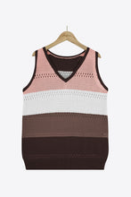 Load image into Gallery viewer, Striped Openwork V-Neck Knit Tank
